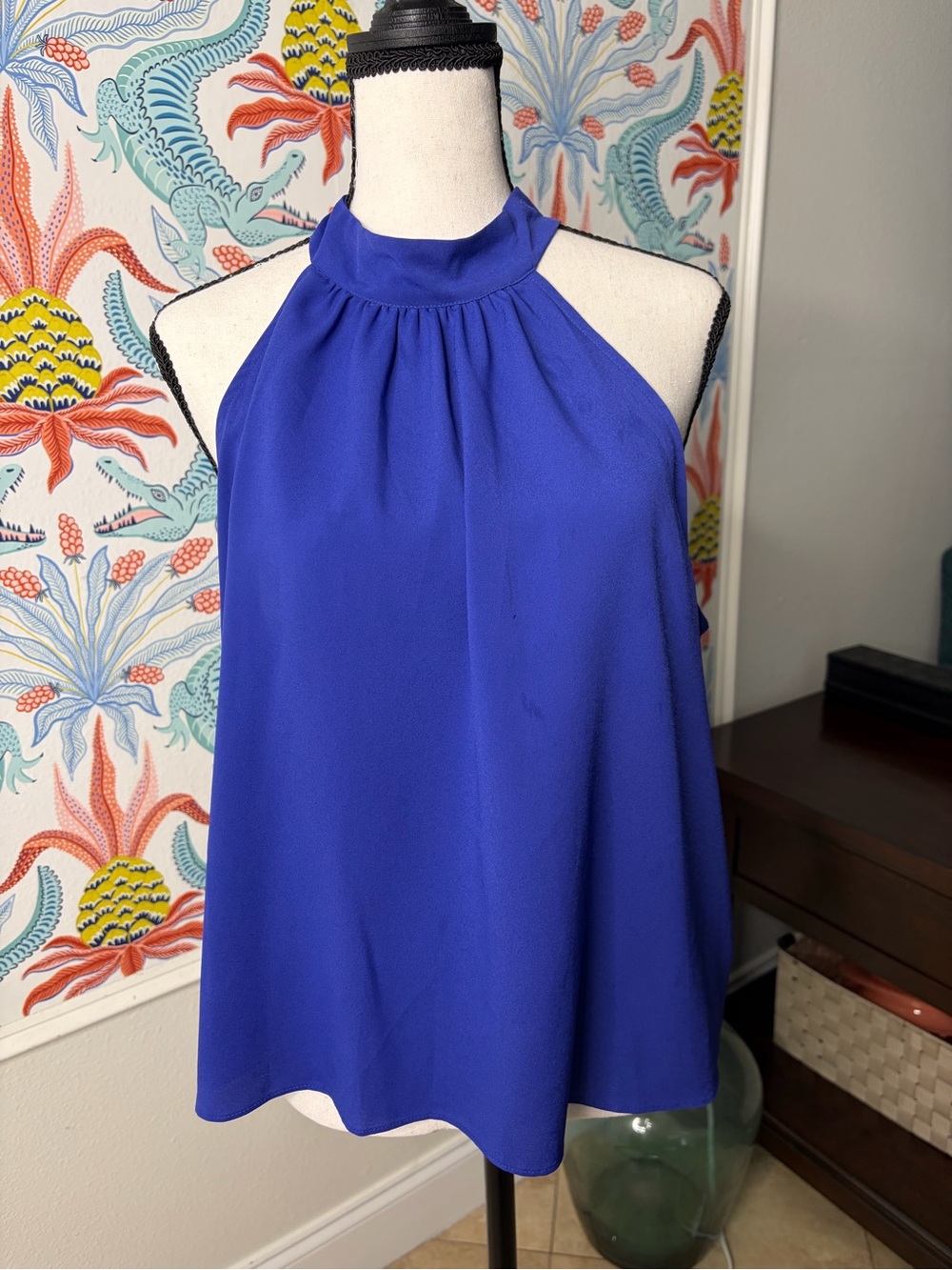 Bisou Bisou Royal Blue Tie-Neck Halter Blouse – Large